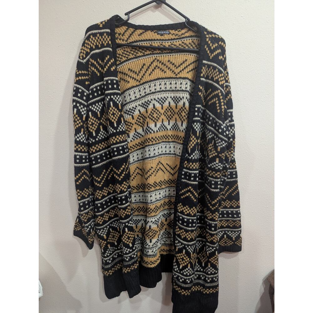 Rustic Pattered Neutral Colored Open Duster Lengt… - image 1